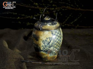 Quả điếu cao men rạn cổ họa tiết Sơn Thủy, đường kính 15cm