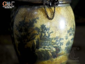 Quả điếu cao men rạn cổ họa tiết Sơn Thủy, đường kính 15cm