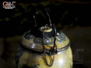 Quả điếu cao men rạn cổ họa tiết Sơn Thủy, đường kính 15cm