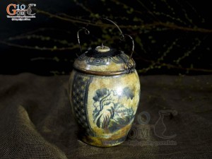 Quả điếu cao men rạn cổ họa tiết Sơn Thủy, đường kính 15cm