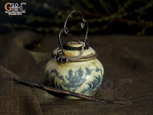 Quả điếu mini men rạn cổ họa tiết Sơn Thủy