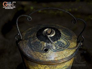 Quả điếu vát men rạn cổ họa tiết Sơn Thủy, đường kính 12cm