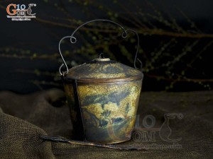 Quả điếu vát men rạn cổ họa tiết Sơn Thủy, đường kính 12cm