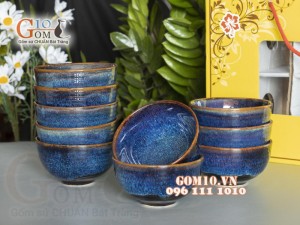 Bộ 10 Bát Cơm men hỏa biến xanh đá