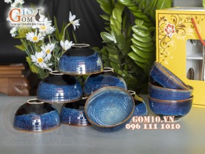 Bộ 10 Bát Cơm men hỏa biến xanh đá