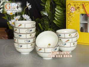 Bộ 10 Bát Cơm men kem vẽ Cà Rốt