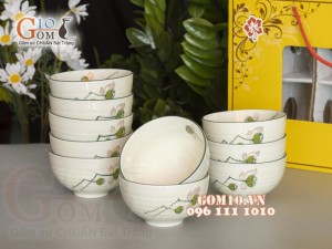 Bộ 10 Bát Cơm men kem vẽ Đài Sen