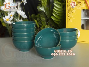 Bộ 10 Bát Cơm men màu kẻ chỉ vàng