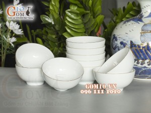 Bộ 10 Bát Cơm men trắng kẻ chỉ vàng