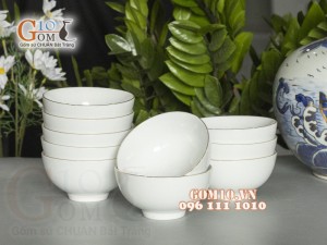 Bộ 10 Bát Cơm men trắng kẻ chỉ vàng