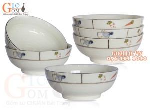 Bộ 6 Bát Tô nông men kem vẽ Cà Rốt, đường kính 16cm
