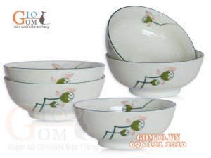Bộ 6 Bát Tô nông men kem vẽ Đài Sen, đường kính 16cm