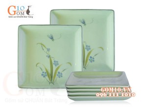 Bộ 6 Đĩa Vuông Đào Chuồn Ngọc, 18cm