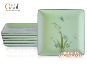 Bộ 6 Đĩa Vuông Đào Chuồn Ngọc, 18cm