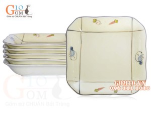 Bộ 6 Đĩa Vuông men kem vẽ Cà Rốt 22cm