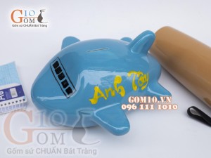 Tàu bay sứ tiết kiệm màu xanh dương dài 22cm