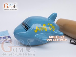 Tàu bay sứ tiết kiệm màu xanh dương dài 22cm