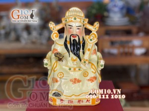 Tượng Thần Phát Lộc men màu vàng, cao 20cm