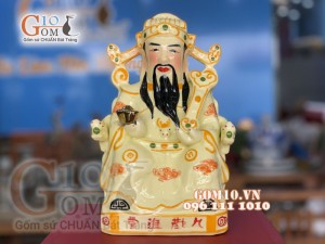 Tượng Thần Phát Lộc men màu vàng, cao 22cm