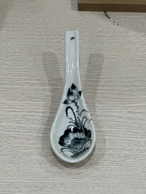 Thìa cơm men chàm cổ vẽ hoa sen