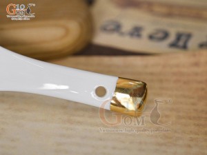 Thìa cơm men trắng hoa Sen kẻ viền vàng 24k