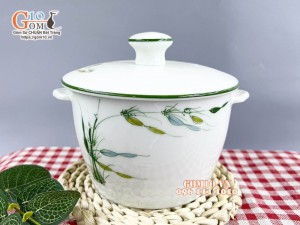 Thố chưng yến men kem vẽ Trúc Chuồn, 650ml