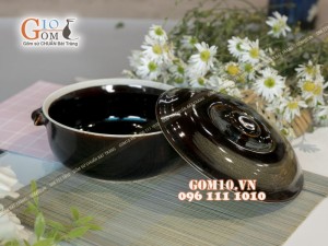 Âu cơm men hỏa biến gấm quẹt màu mật ong, đường kính 19.5cm