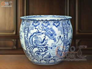 Thống men lam cổ vẽ tứ cảnh Tùng Cúc Trúc Mai, đường kính 39cm