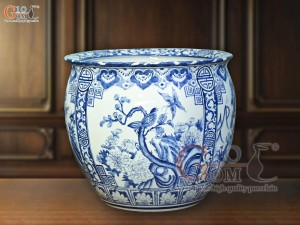 Thống men lam cổ vẽ tứ cảnh Tùng Cúc Trúc Mai, đường kính 39cm