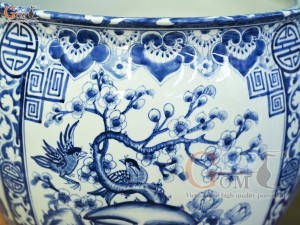 Thống men lam cổ vẽ tứ cảnh Tùng Cúc Trúc Mai, đường kính 39cm