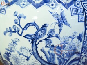 Thống men lam cổ vẽ tứ cảnh Tùng Cúc Trúc Mai, đường kính 39cm