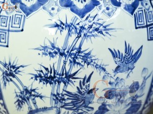 Thống men lam cổ vẽ tứ cảnh Tùng Cúc Trúc Mai, đường kính 39cm