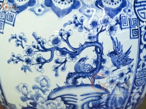 Thống men lam cổ vẽ tứ cảnh Tùng Cúc Trúc Mai, đường kính 39cm