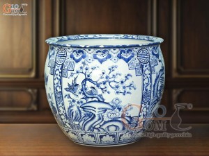 Thống men lam cổ vẽ tứ cảnh Tùng Cúc Trúc Mai, đường kính 39cm