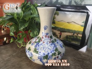 Tỏi men rạn cổ vẽ cẩm tú cầu cao 30cm