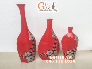 Bộ 3 lọ nền đỏ vẽ hoa dây