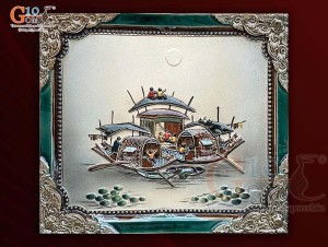Tranh gốm đắp nổi cảnh Ra Khơi viền ngọc, 38x34cm Tranh gốm đắp nổi cảnh Ra Khơi viền ngọc, 38x34cm