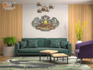 Tranh gốm đắp nổi Mã Đáo Thành Công màu vàng thổ, 50x70cm Tranh gốm đắp nổi Mã Đáo Thành Công màu vàng thổ, 50x70cm