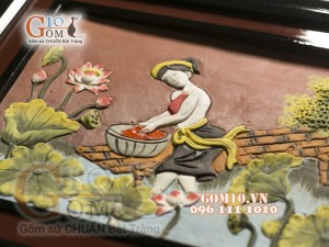 Tranh gốm đất đỏ họa tiết Cô Tấm, 45x55cm