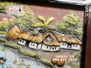 Tranh gốm đất đỏ họa tiết Hái dừa, 45x55cm