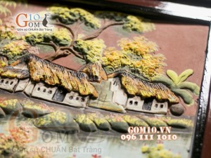 Tranh gốm đất đỏ họa tiết Làng quê, 45x55cm