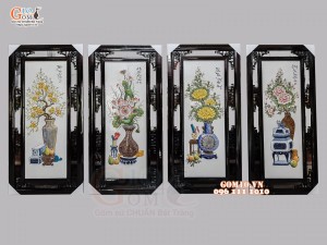 Tranh sứ bộ đắp nổi cổ đồ phú quý màu 120x55cm Tranh sứ bộ đắp nổi cổ đồ phú quý màu 120x55cm