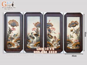 Tranh sứ bộ Phú Quý Trường Thọ men ngọc, 95x45cm