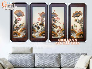 Tranh sứ bộ Phú Quý Trường Thọ men ngọc, 95x45cm