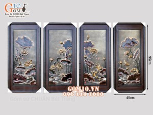 Tranh sứ bộ Phú Quý Trường Thọ men ngọc cổ, 95x45cm