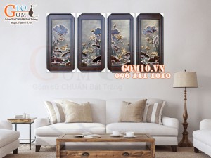 Tranh sứ bộ Phú Quý Trường Thọ men ngọc cổ, 95x45cm