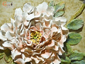 Tranh sứ cao cấp đắp nổi Chim Hoa, đường kính 46cm