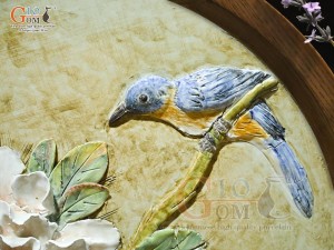 Tranh sứ cao cấp đắp nổi Chim Hoa, đường kính 46cm
