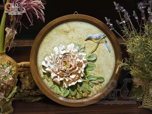 Tranh sứ cao cấp đắp nổi Chim Hoa, đường kính 46cm Tranh sứ cao cấp đắp nổi Chim Hoa, đường kính 46cm