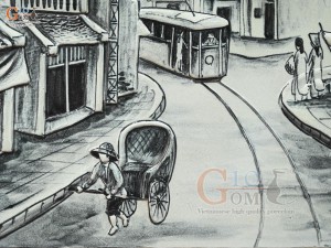 Tranh sứ cao cấp đắp nổi Phố Cổ, 60x90cm